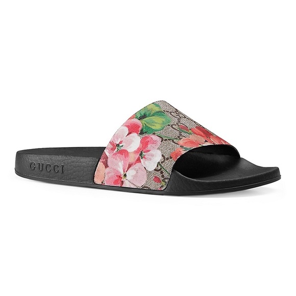 gucci floral print slides
